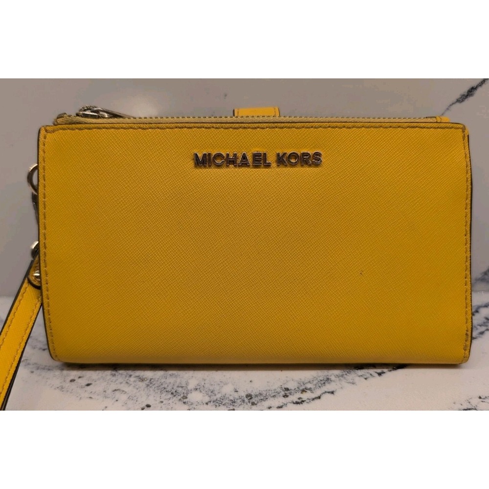Michael Kors Jet Set Travel Double Zip Phone Case Leather Wristlet Clutch Wallet